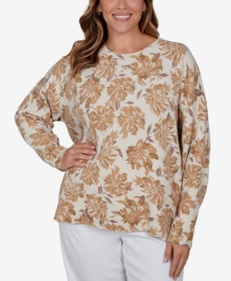 Свитер HEARTS OF PALM Plus Size Floral-Print Crewneck Long-Sleeve