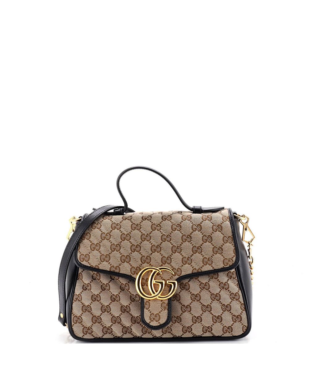 Б/у маленькая сумка Gucci Small GG Marmont Top Handle Flap из холста GG с кожаной отделкой