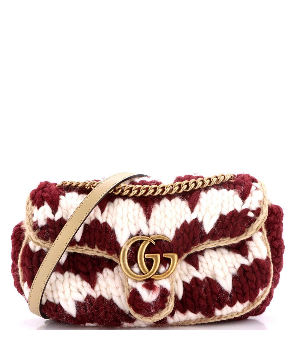 Сумка Gucci Small GG Marmont Flap из шерсти в клетку houndstooth б/у