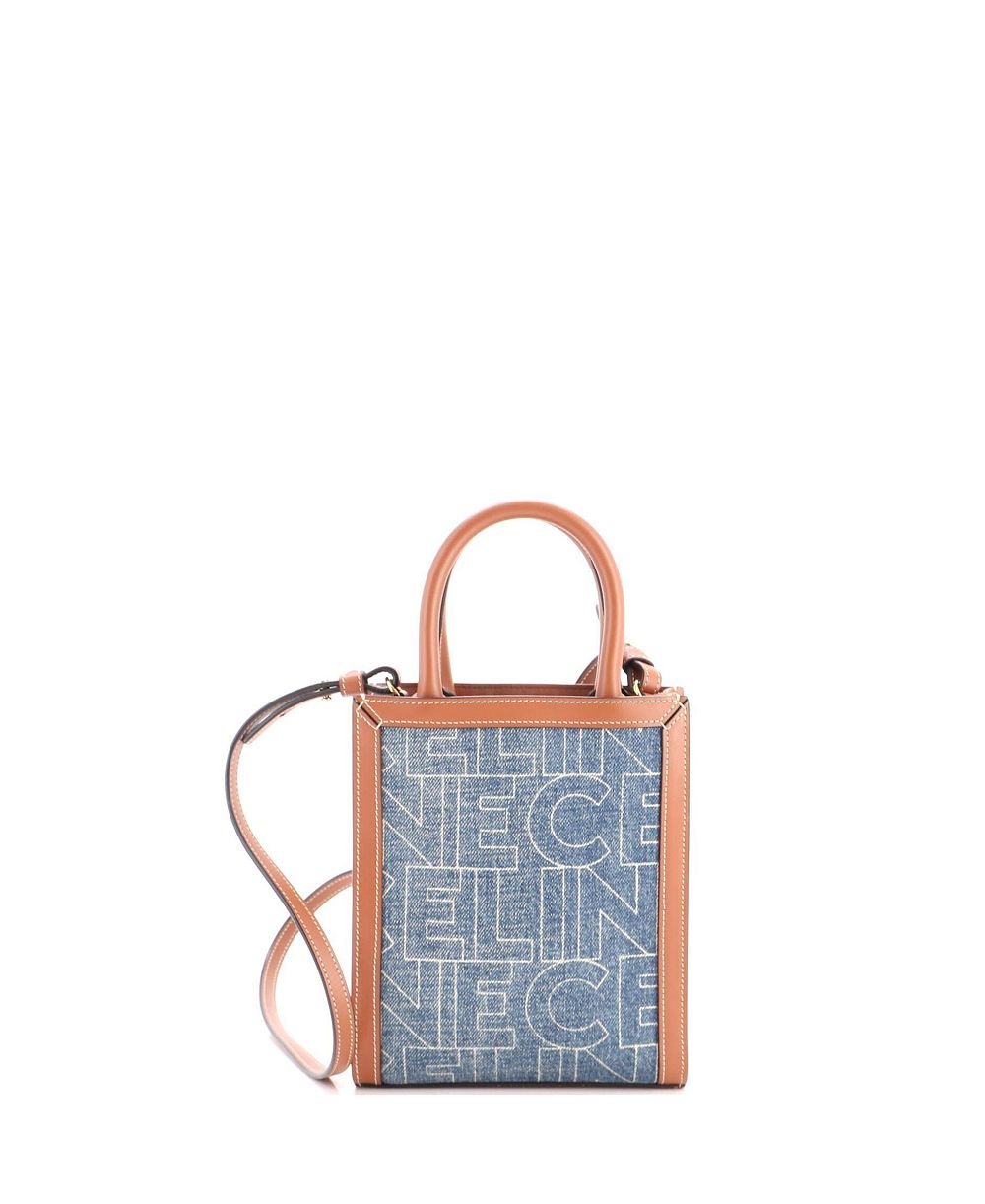 Celine Сумка-тоут Mini Vertical Cabas Printed Denim с кожаной отделкой, б/у