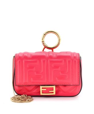 Б/у маленькая сумка Fendi Nano Chain Baguette Charm из кожи с тиснением Zucca