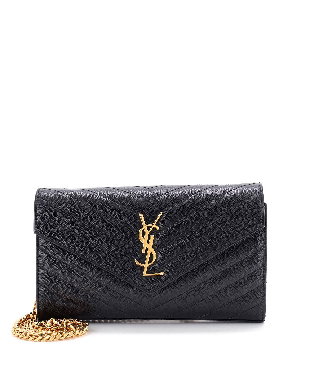 Saint Laurent Medium Classic Monogram Wallet on Chain Matelasse Chevron Leather, б/у