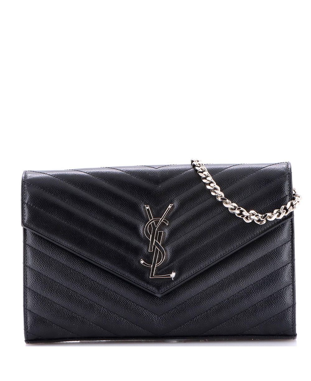 Pre-Owned Saint Laurent Medium Classic Monogram Wallet on Chain Matelasse Chevron Leather