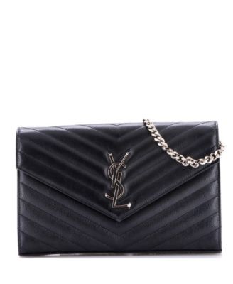 Pre-Owned Saint Laurent Medium Classic Monogram Wallet on Chain Matelasse Chevron Leather