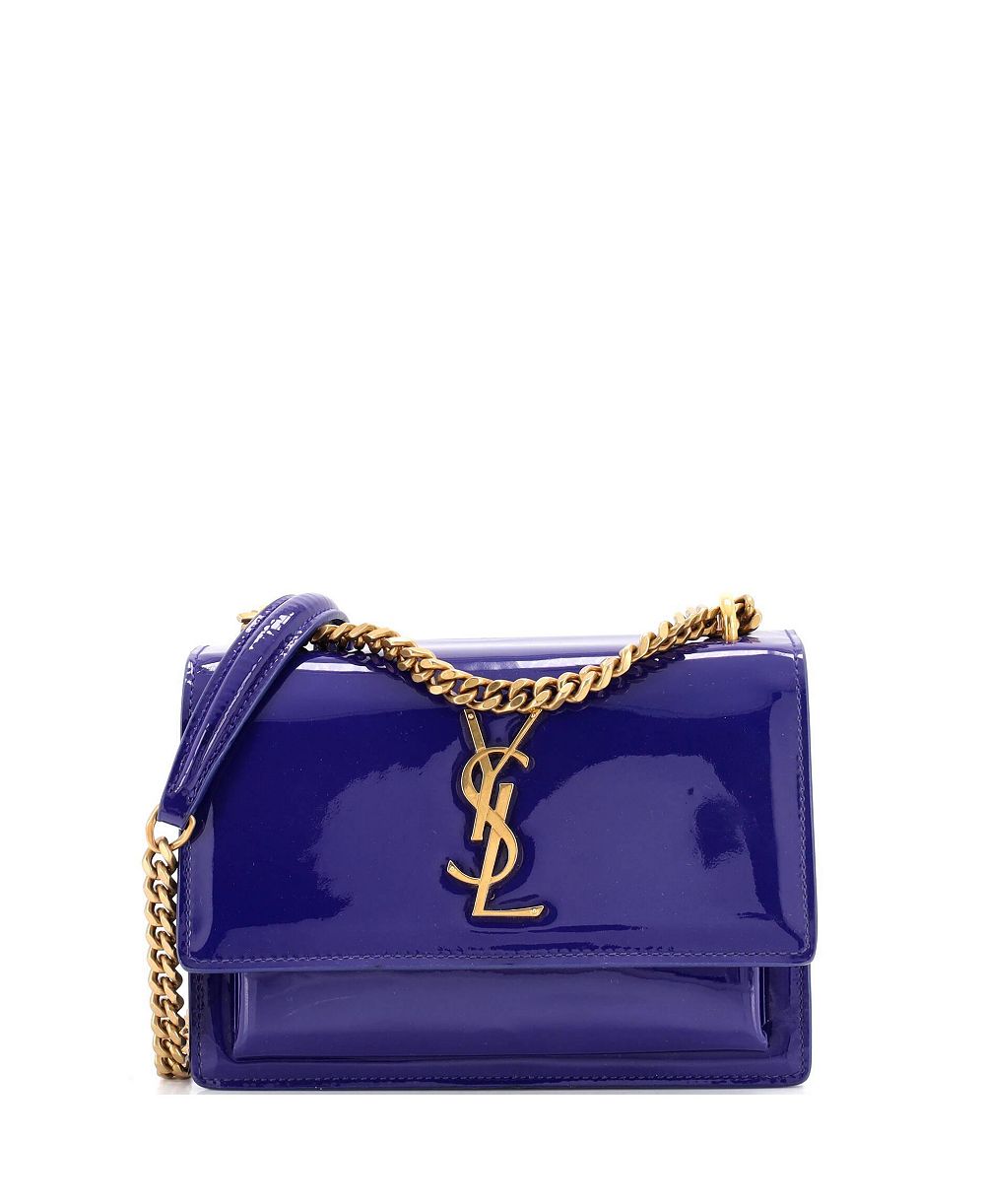 Saint Laurent Маленькая сумка через плечо Sunset из лакированной кожи