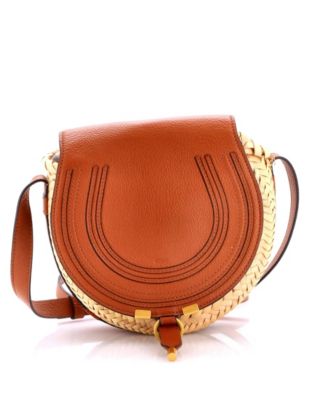 Б/у сумка Chloe Small Marcie Basket Crossbody Bag Raffia and Leather