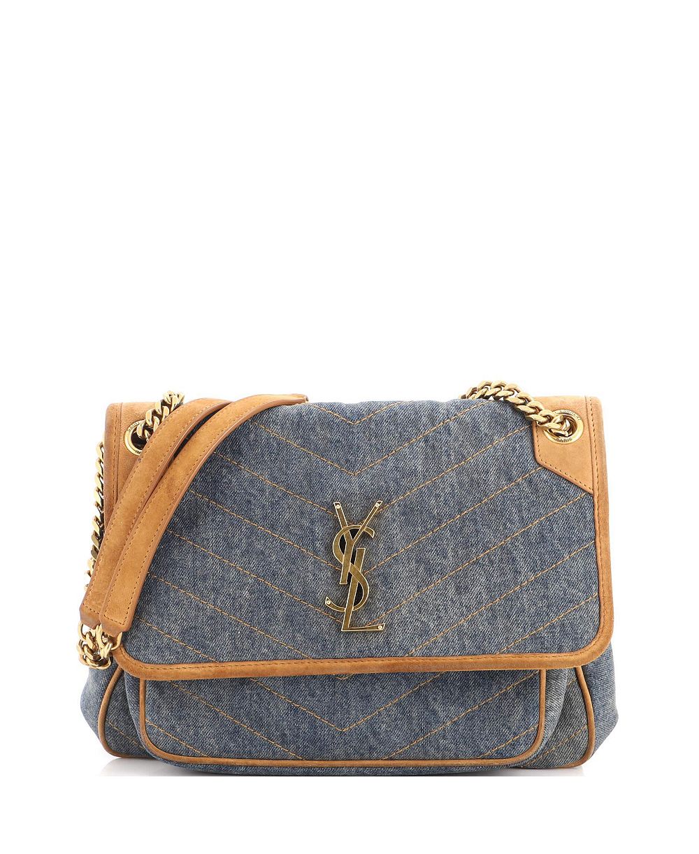 Pre-Owned Saint Laurent Сумка Niki Chain Flap из денима с замшей, средняя