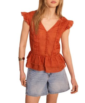 Женская блузка Mint Velvet из рамии с V-образным вырезом и оборками, без рукавов