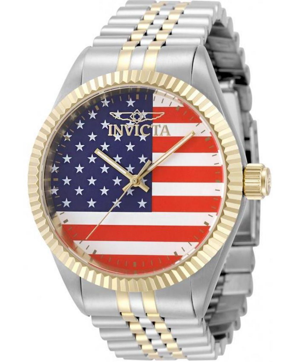 Invicta Specialty 50421 Men's 43mm Quartz Watch - Red, White and Blue Dial, Two-Tone Gold and Steel Bracelet