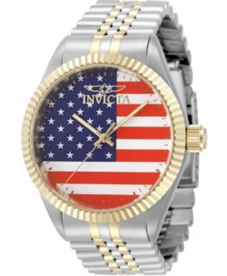 Invicta Specialty 50421 Men's 43mm Quartz Watch - Red, White and Blue Dial, Two-Tone Gold and Steel Bracelet