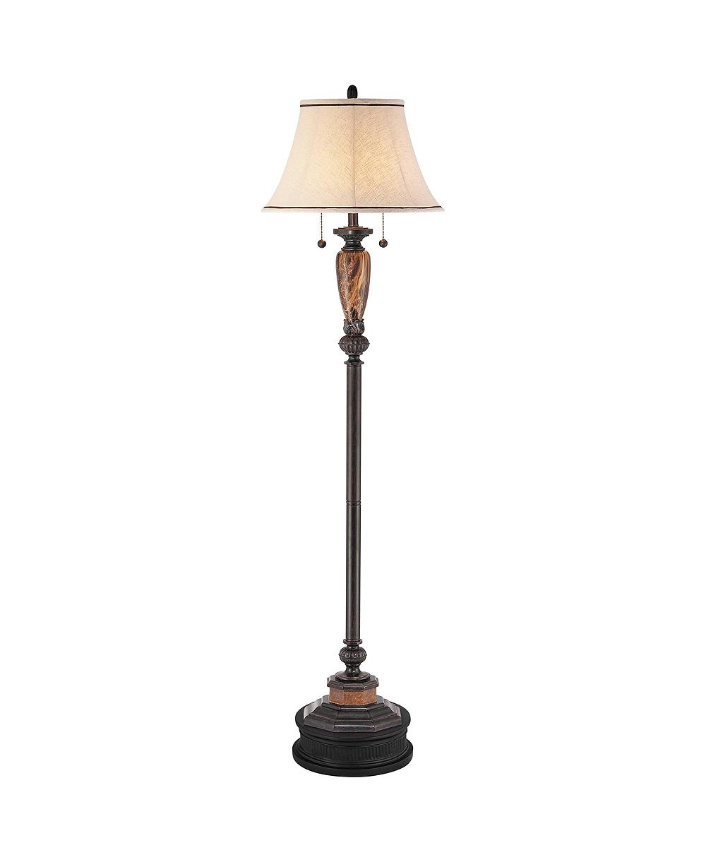 Possini Euro Design Sonnett Vintage Rustic Floor Lamp with Black Riser 68" Tall Bronze Metal Faux Marble Ivory Linen Bell Shade for Living Room