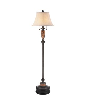 Possini Euro Design Sonnett Vintage Rustic Floor Lamp with Black Riser 68" Tall Bronze Metal Faux Marble Ivory Linen Bell Shade for Living Room
