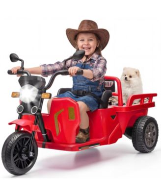 homfan 12V Kids Electric Motorcycle 3-Wheel Ride-On Tractor with Trailer, 2x55W Motor, Bluetooth Music, Ages 3-8