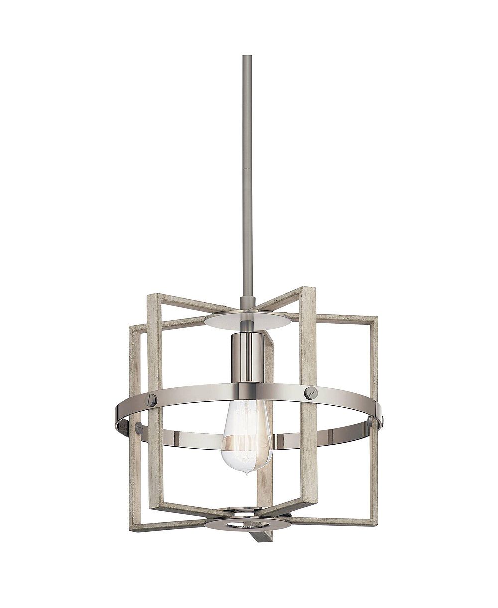 Kichler Peyton Мини-подвесной светильник, 12" Wide, White Washed Wood