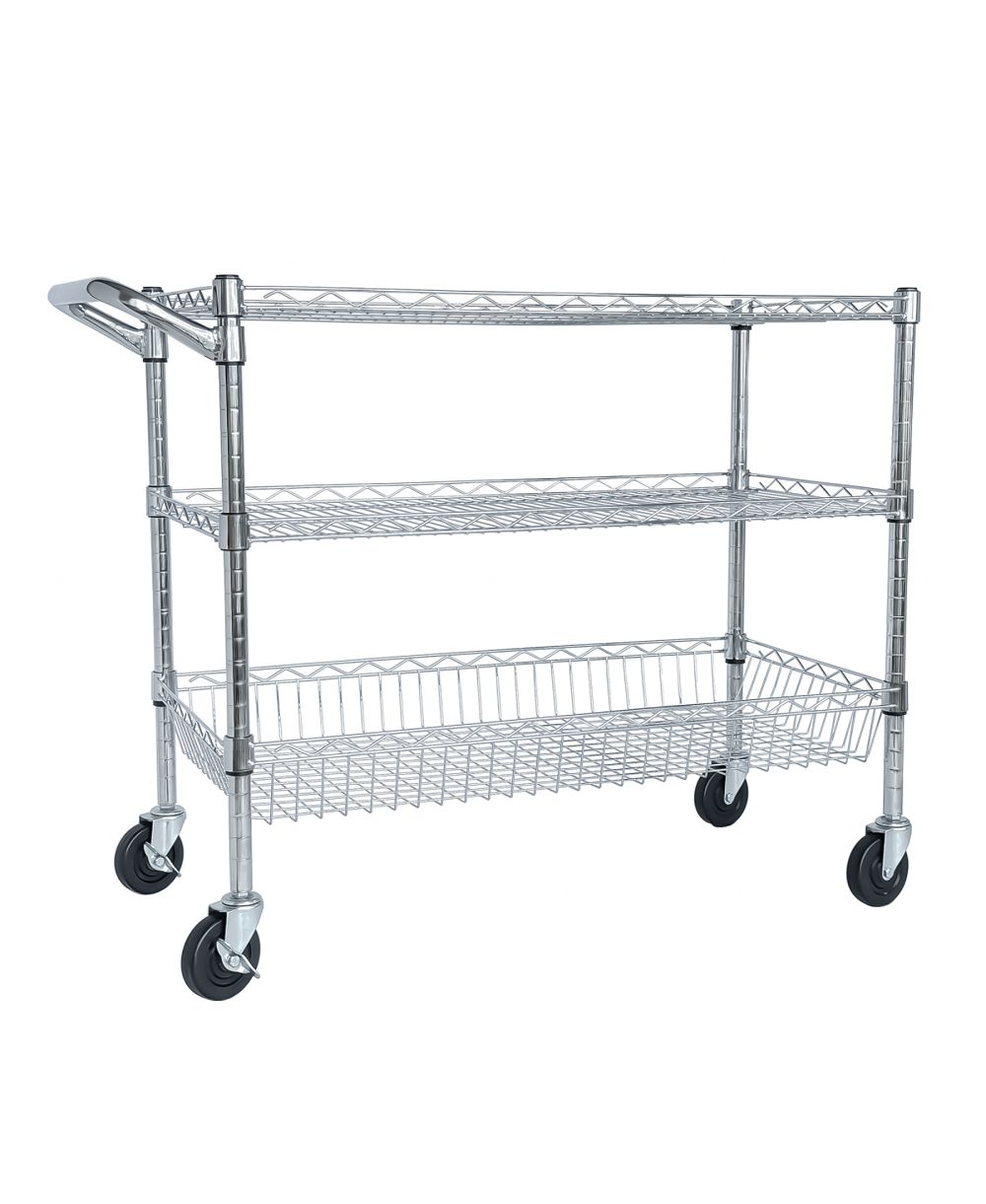 Streamdale Furniture   3-Tier Heavy Duty Rolling Utility Cart with Handle and Shelf Liners