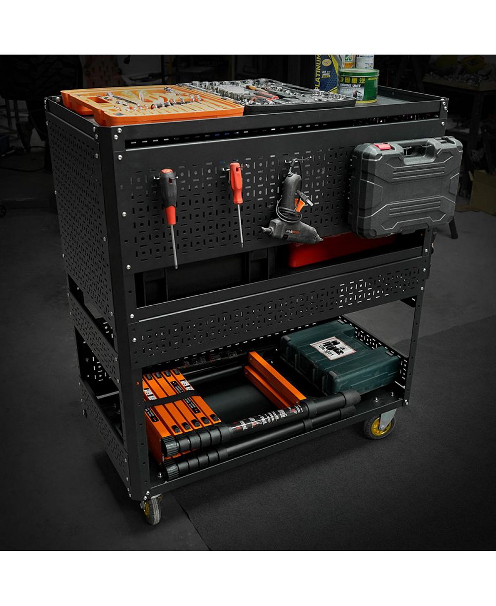 Streamdale Furniture  3-Tier Detachable Rolling Utility Tool Cart with Pegboard
