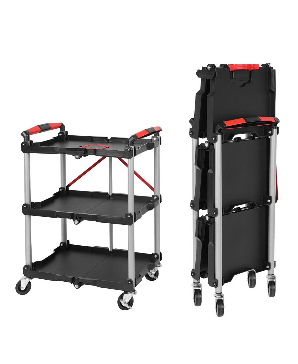 Streamdale Furniture   Foldable 3-Shelf Heavy-Duty Utility Cart with Wheels