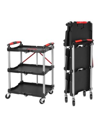 Streamdale Furniture   Foldable 3-Shelf Heavy-Duty Utility Cart with Wheels