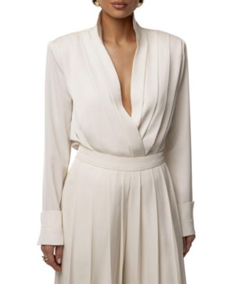 JLUXLABEL женский боди с глубоким вырезом, плиссировкой и длинным рукавом