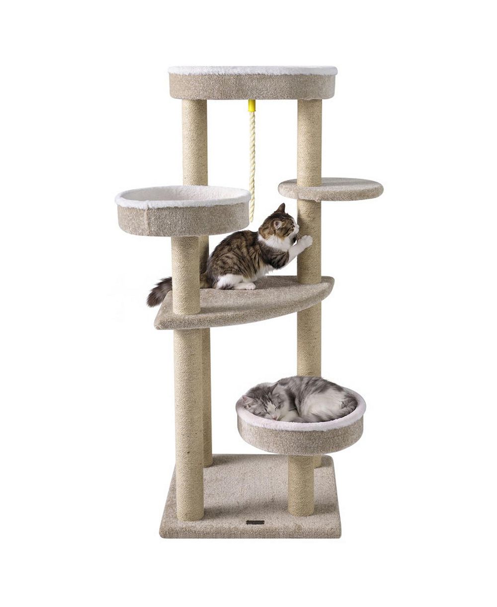 SUGIFT Carpeted Cat Tree 51 Inch with Oversized Top Perch and 2 Round Beds for Indoor Cats