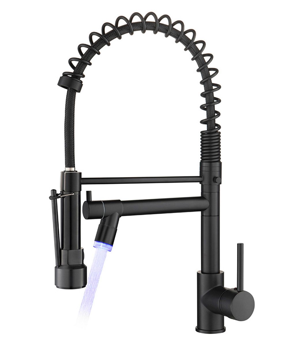 Thirtypeachy Single Handle High Arc Pull-Down Kitchen Faucet with LED Sprayer, 360degree(s) Swivel Commercial Sink Faucet