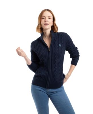 Weird Fish Women's Lunenne Cable-Knit Full-Zip Funnel-Neck Cardigan