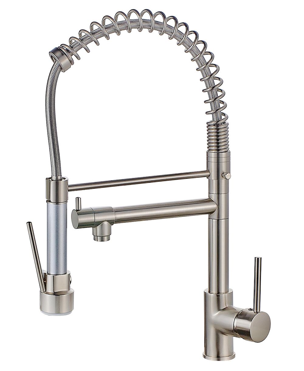 Thirtypeachy Single Handle Pull-Down Kitchen Faucet with Dual Spouts, Brass Construction and 360degree(s) Swivel for Kitchen Sink