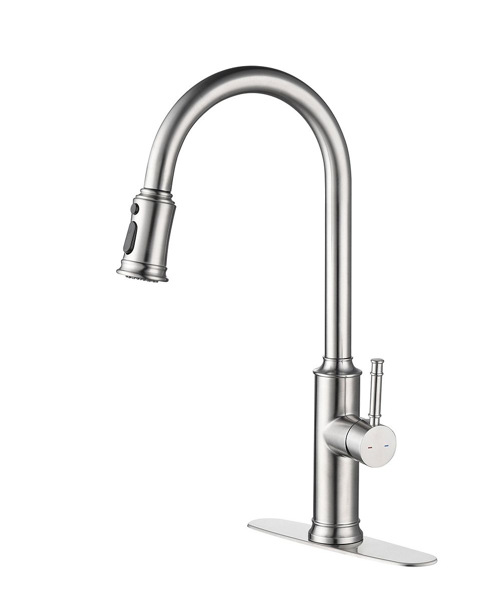 Thirtypeachy Single Handle High Arc Pull-Down Kitchen Faucet, Stainless Steel with 3-Function Sprayer and 360degree(s) Swivel
