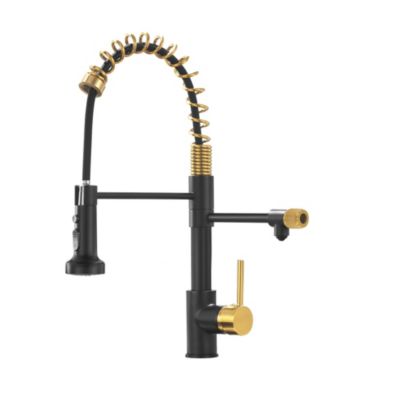 Thirtypeachy Pull-Down Brass Kitchen Faucet with Drinking Water Spout, Dual Outlet, High Arc Spring Design