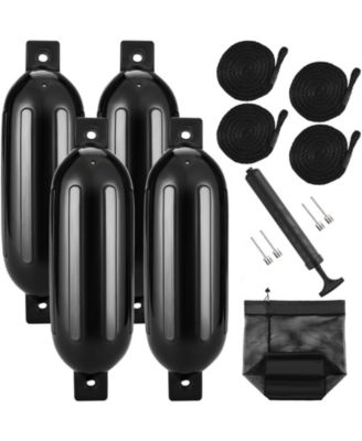 MOUNTAINTOP Boat Fenders, 5.5" x 20" Inflatable Ribbed Docking Bumper, Center Holes, Air Pump, 4 Needles, 4 Ropes and Storage Bag for Marine Boats