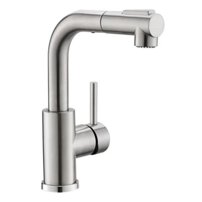 Thirtypeachy Single Handle Pull-Down Kitchen Faucet, Stainless Steel with 360degree(s) Swivel Sprayer for Bar Prep Sink