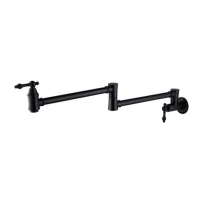 Wall-Mounted Pot Filler Kitchen Faucet with Folding Articulating Arm, Dual Handles, Brass Construction