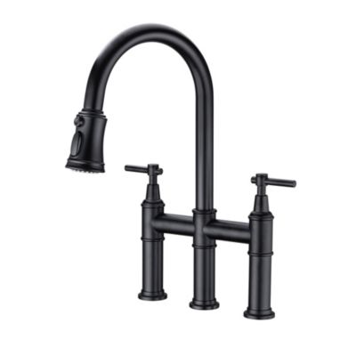 Кухонный смеситель Thirtypeachy Bridge с выдвижным распылителем, Dual Handle High Arc Brass