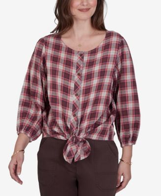 Рубашка Ruby Rd. Petite Homestead Plaid 3/4-Sleeve Button-Front