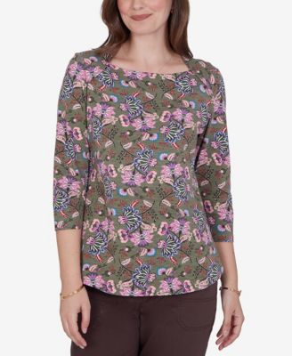 Ruby Rd. Petite Kint Garden Top Square-Neck 3/4-Sleeve Floral Blouse