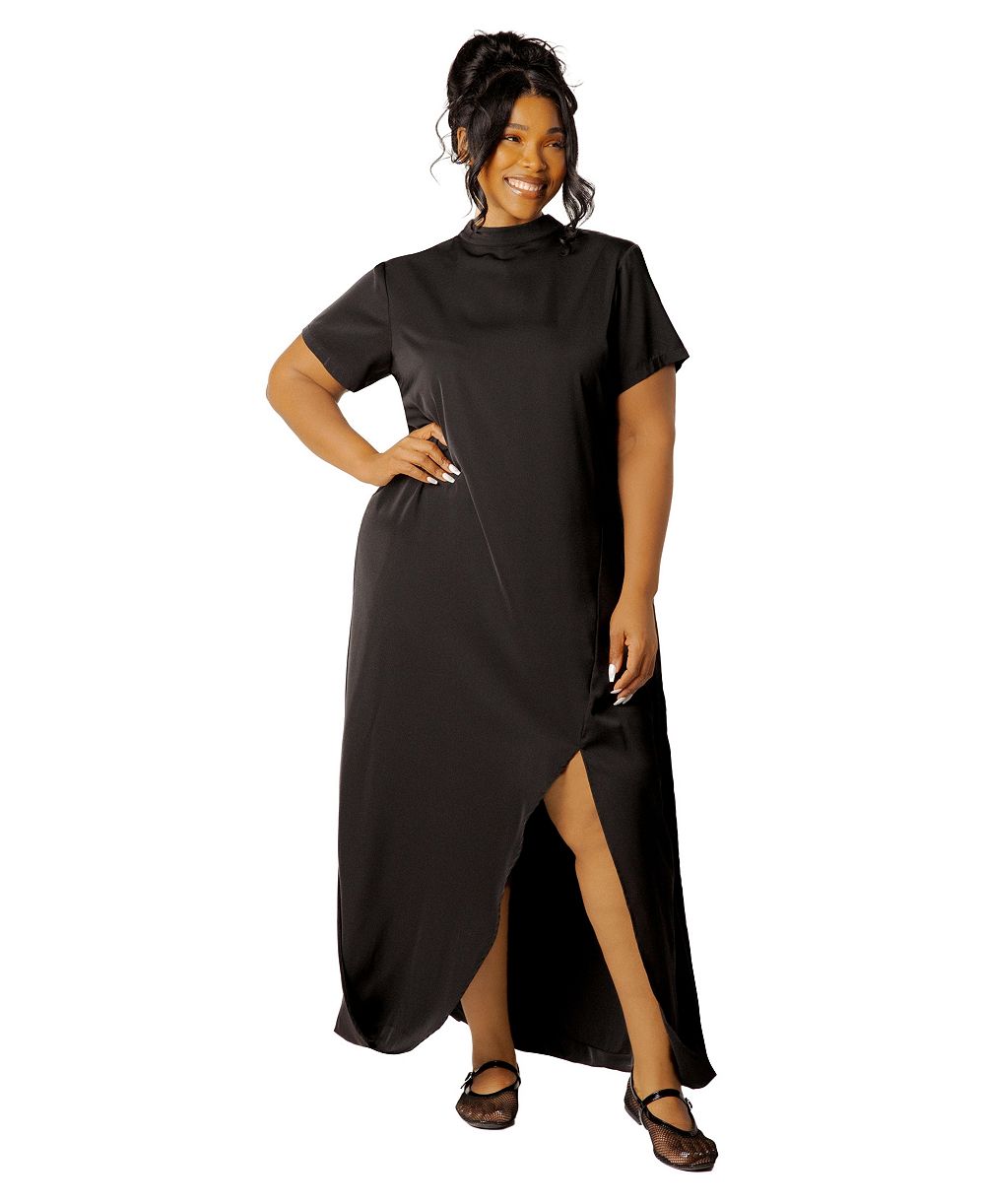 Buxom Couture Plus Size макси-платье с высоким воротником и разрезом