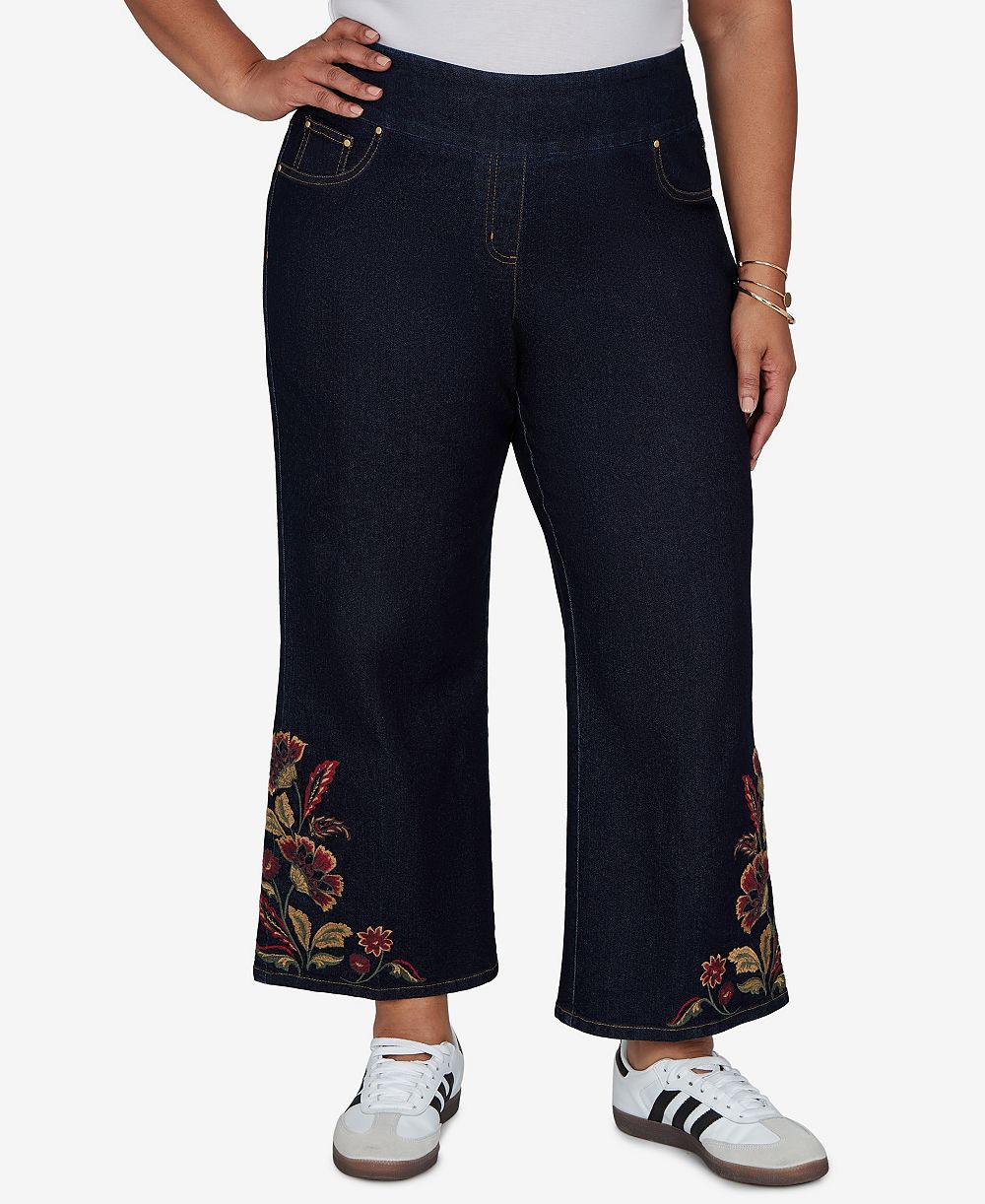 Женские джинсы Ruby Rd. Plus Size Pull-On Wide-Leg Embroidered