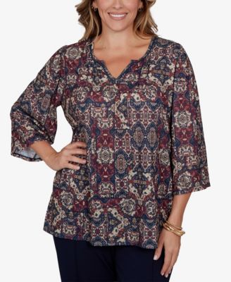 Ruby Rd. Plus Size Patchwork Henley 3/4-Sleeve Blouse