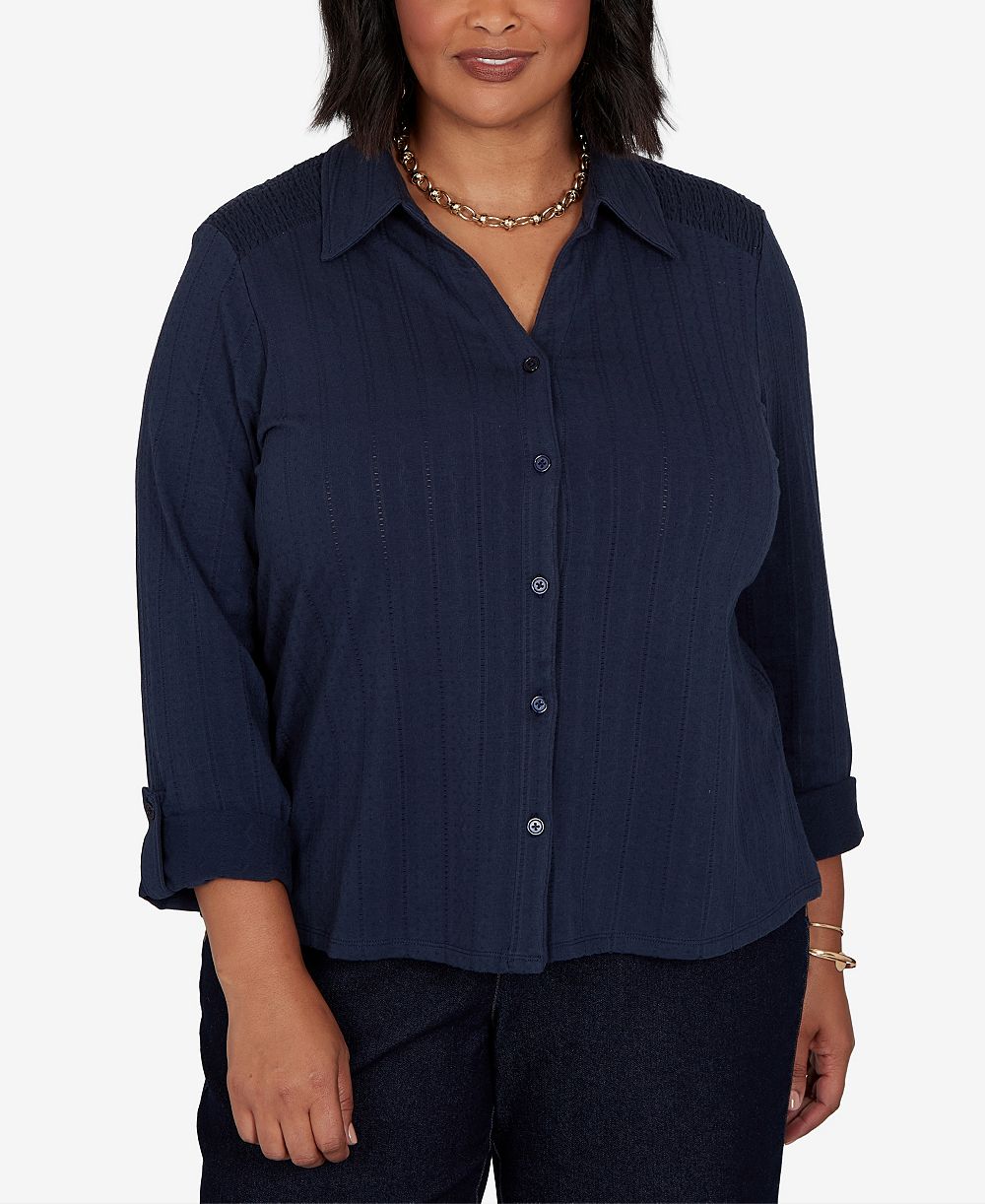 Блузка Plus Size Ruby Rd. в полоску с пуговицами
