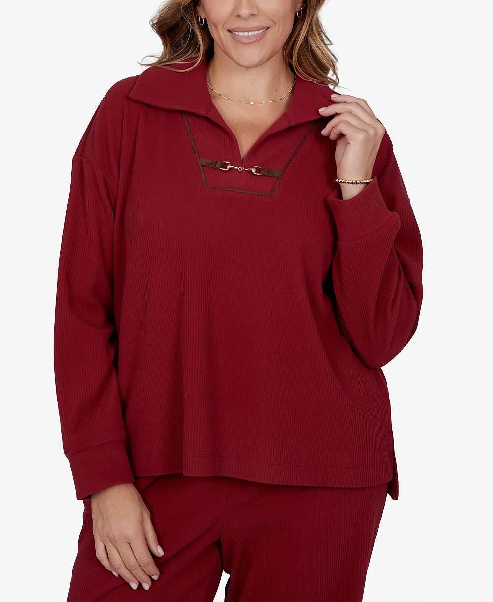 Женский трикотажный топ Ruby Rd. Plus Size Collared Long-Sleeve Ribbed