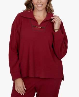 Женский трикотажный топ Ruby Rd. Plus Size Collared Long-Sleeve Ribbed