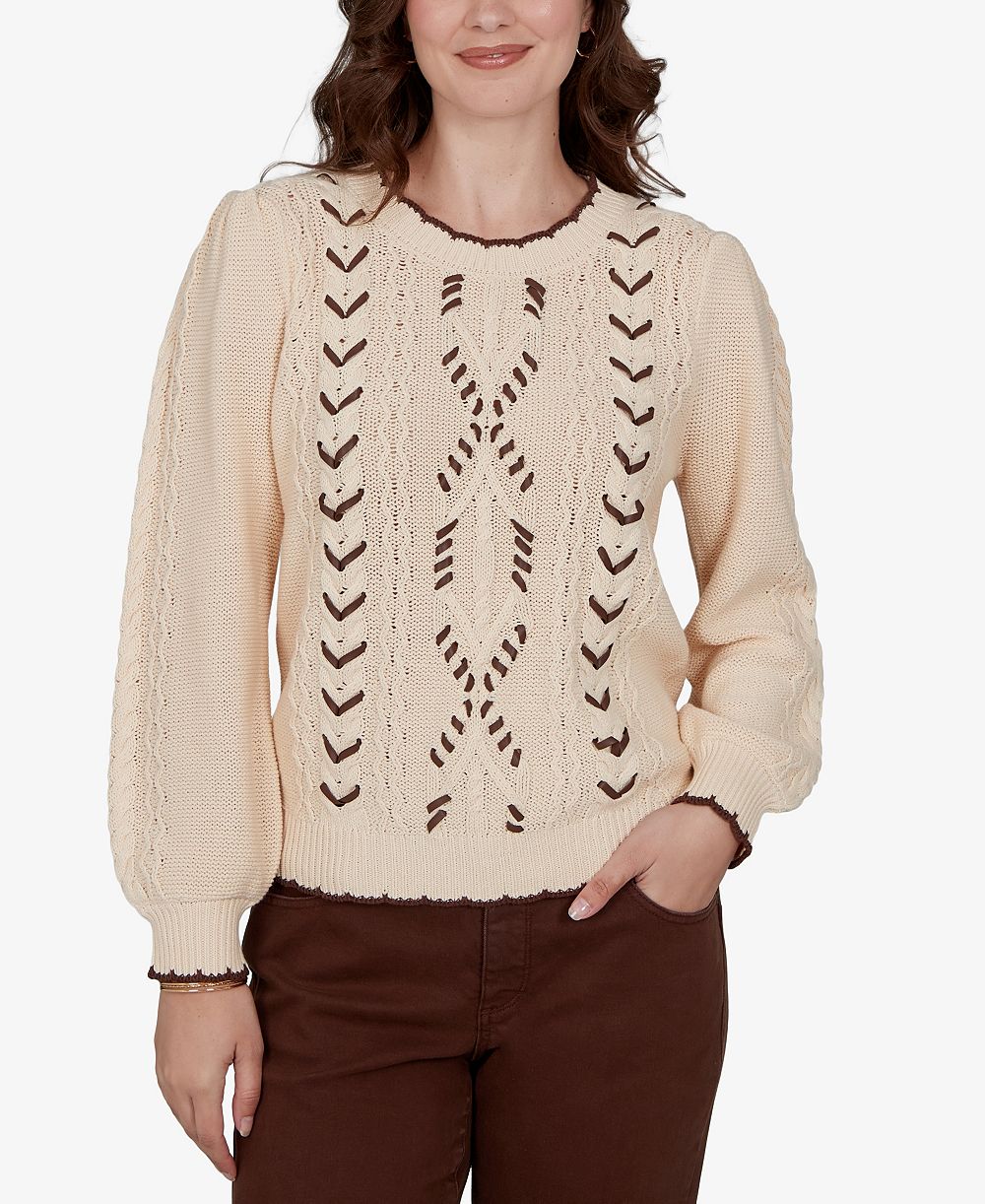 Ruby Rd. Plus Size Cable-Knit Crewneck Sweater