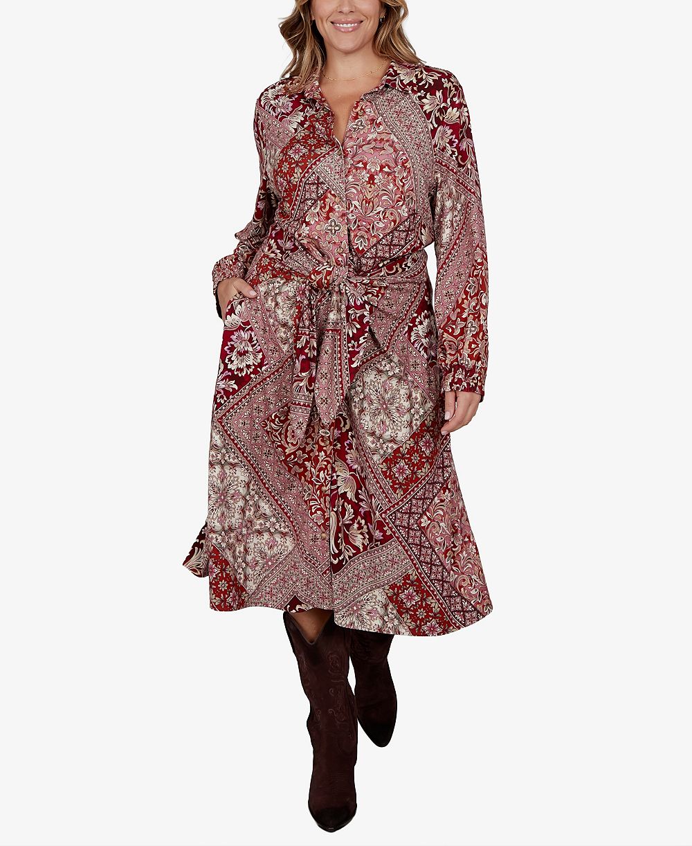 Ruby Rd. Plus Size Victorian Long-Sleeve Midi Shirt Dress