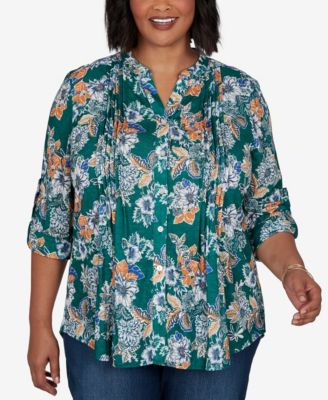 Женская цветочная блузка Ruby Rd. Plus Size Kensington Henley 3/4-Sleeve