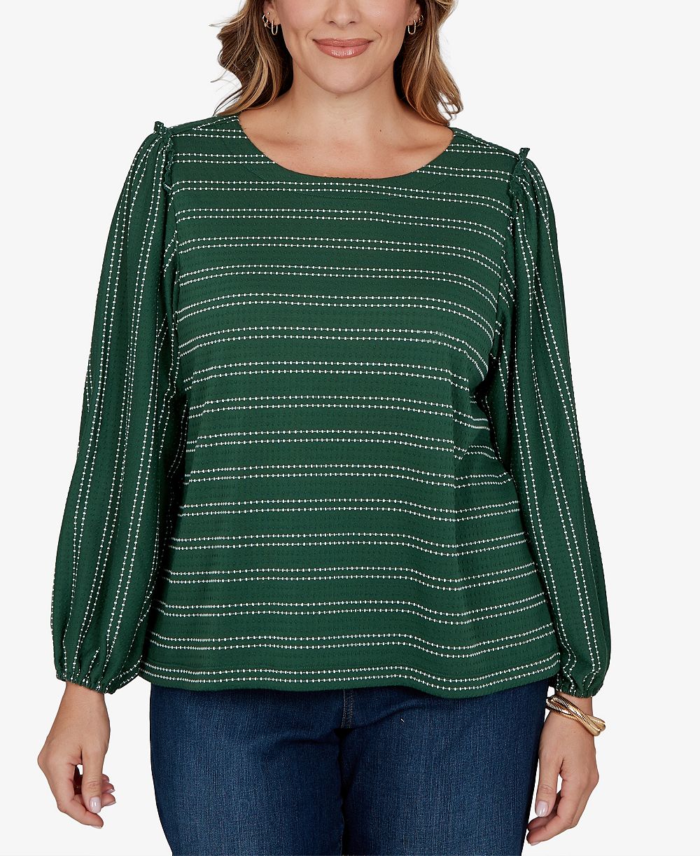 Ruby Rd. Plus Size блуза Dobby Stripe с длинным рукавом и вырезом лодочкой