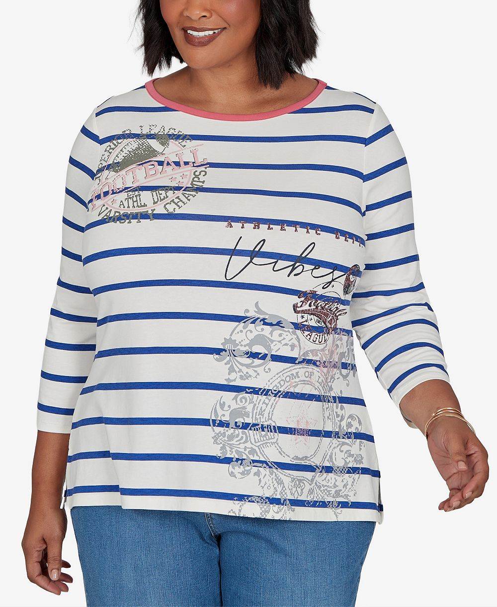 Ruby Rd. Женская укороченная футболка Plus Size Stripe Boat Neck 3/4-Sleeve