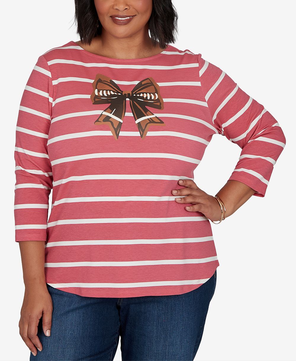 Ruby Rd. Женская полосатая футболка Plus Size Boat Neck 3/4-Sleeve