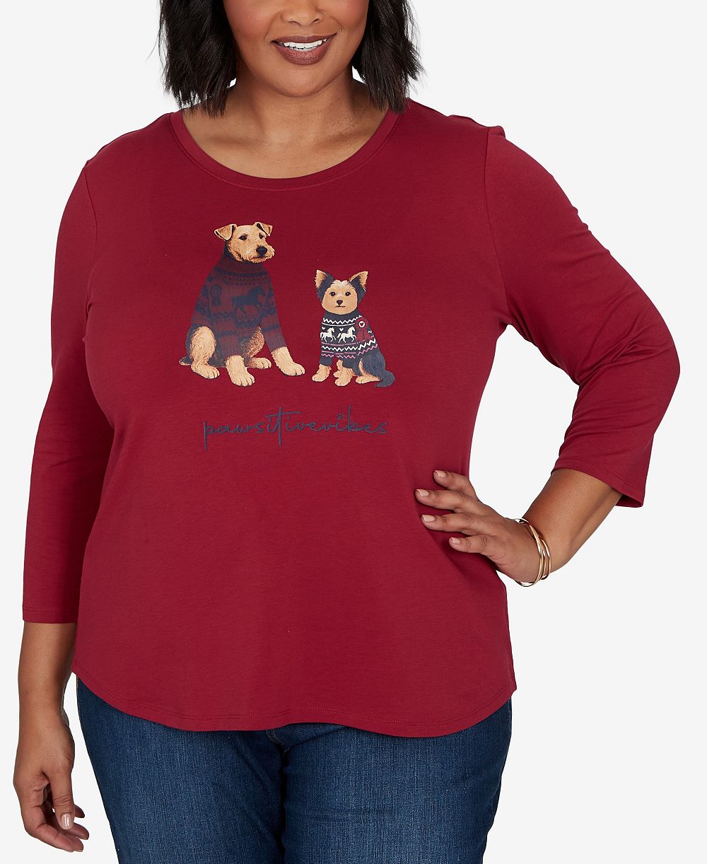 Женская футболка Ruby Rd. Plus Size Pawsitive Boat Neck 3/4-Sleeve Graphic