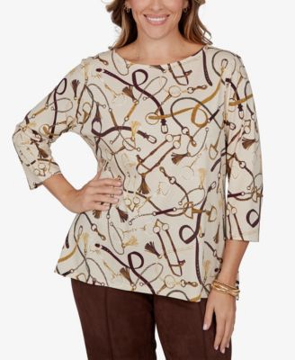 Ruby Rd. Plus Size Equestrian Boat Neck 3/4-Sleeve Top