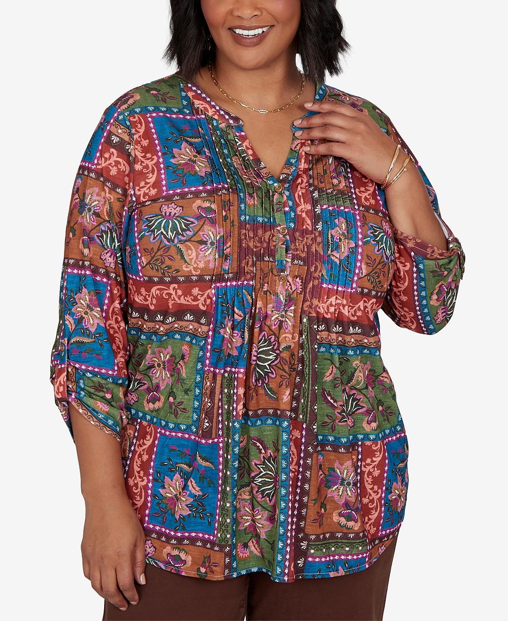 Ruby Rd. Plus Size блузка с цветочным принтом Tapestry и рукавом 3/4